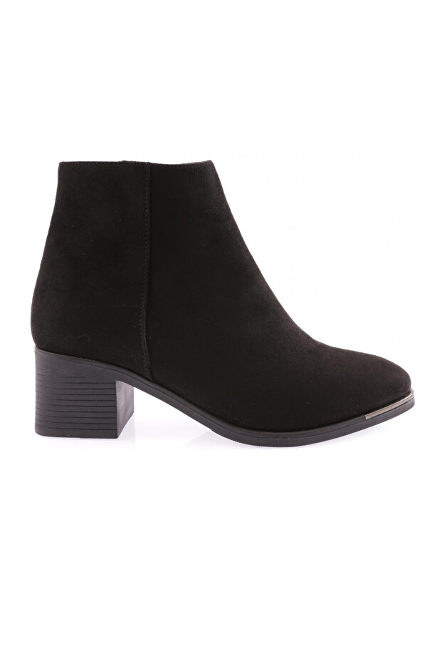054 Women's Blunt Toe Zippered Heeled Ankle Boots Black Suede