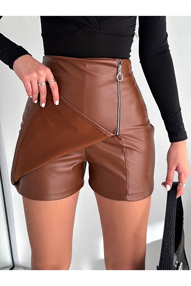Deri şort etek - 4