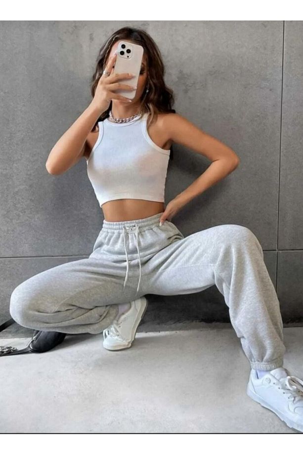Kadın Jogger Kalın Kumaş Lastik Paça Eşofman Altı - 3