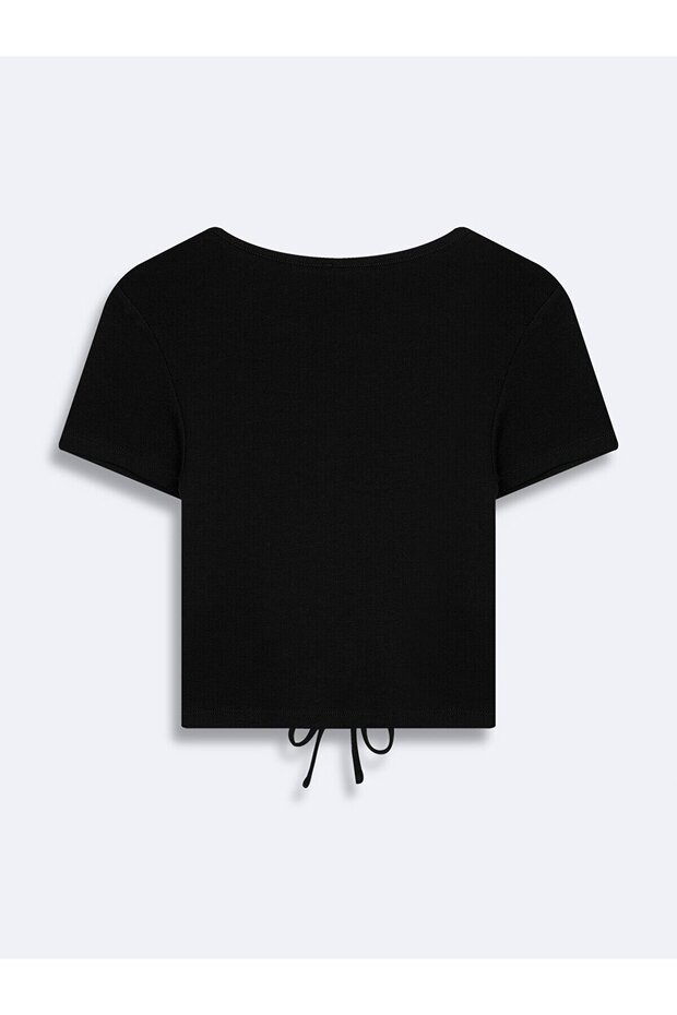 Μαύρο μπλουζάκι Gathered Ball μπροστά - 2