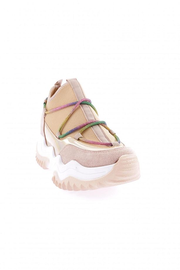 Kadın Mega Kalın Taban Simli Ip Detaylı Sneakers Ayakkabı Ten 361052831 - 2