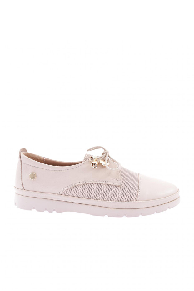 Women's Rubber Laced Casual Shoes Beige Genuine Leather 10103