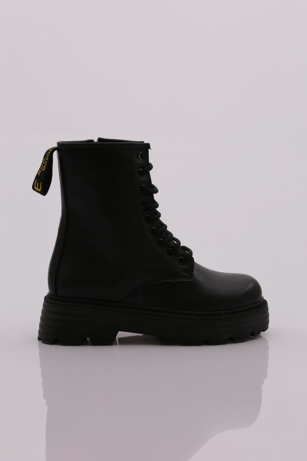 Kadın Yuvarlak Burun Önü Bağcıklı Kalın Taban Bot Kömür 2623486216132322 - 1