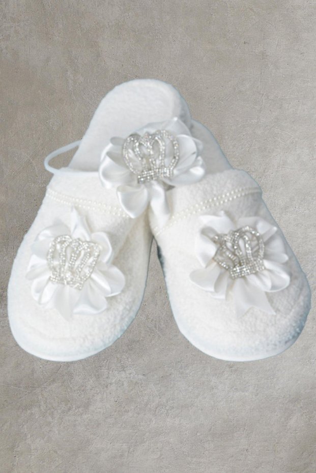 Mecit 0072 Ecru Crown Decorated Maternity Slippers Crown Set
