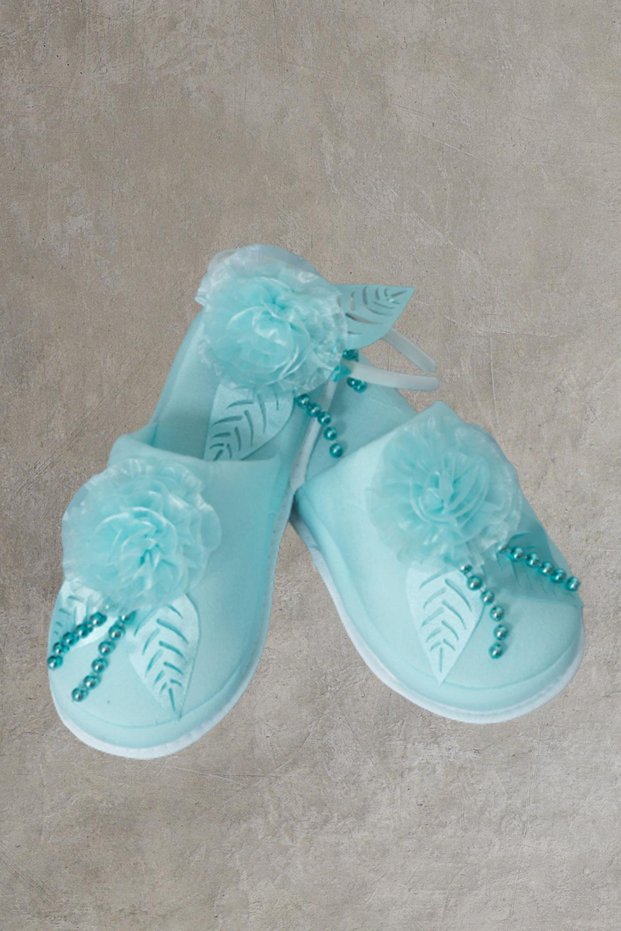 Mecit 0081 Turquoise Maternity Slippers Crown Set