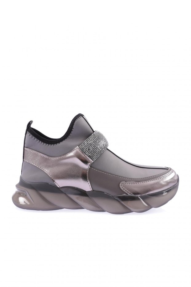 104-23y Women's Strech Detailed Silver Stone Banded Sneakers Shoes