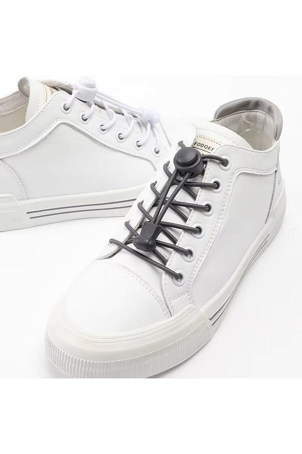 Akıllı Kilitli Elastik Ayakkabı Bağcığı / Elastic Shoelace White On Black Dots Round - 3