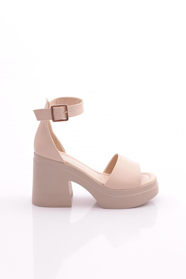 Women's Single Strap Thick Sole Heeled Shoes Beige Melange 27343138