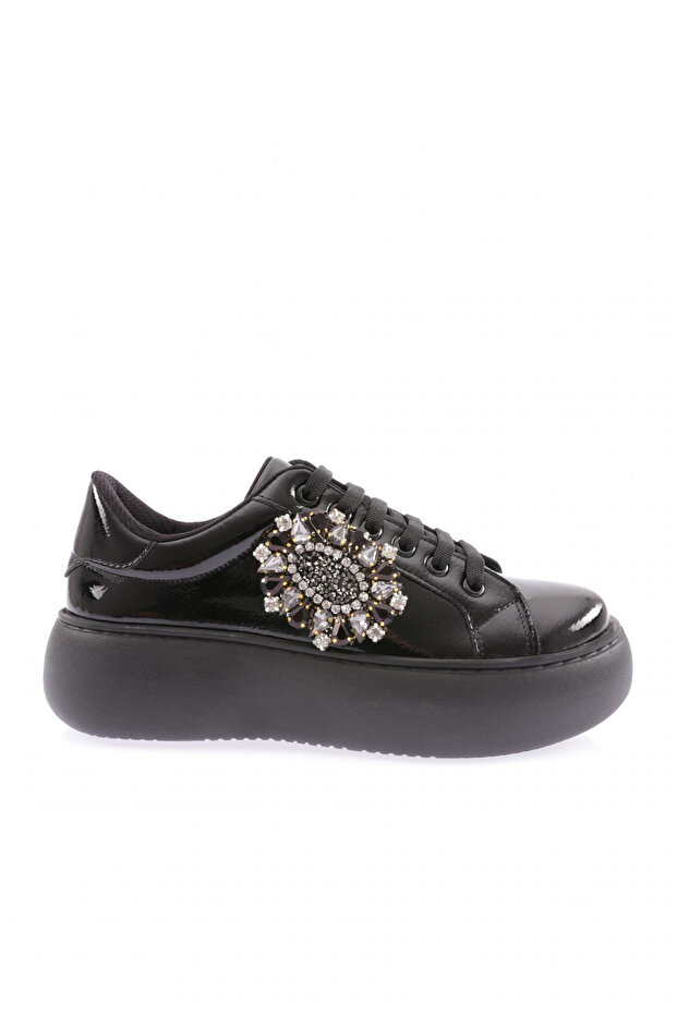 874-23y Women's Laced Shoes with Crystal Stone Buckle on the Sides