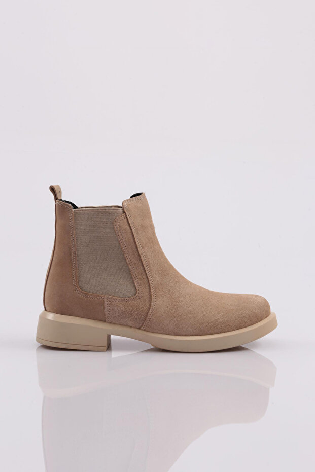 22531-22K Women's Boots with Elastic Sides Beige Suede Genuine Leather