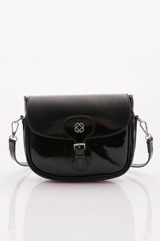Black Patent Leather Corded Women's Bag - 41633431