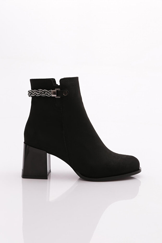 Women's Heeled Boots with Metal Accessories Black Luxury Suede 81421033