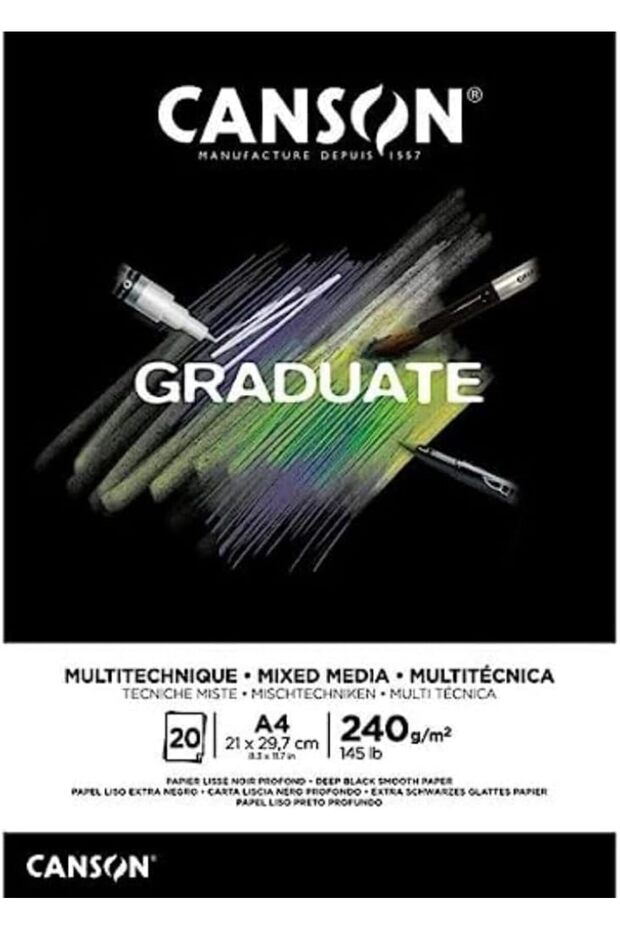 Graduate Black Mix Media A4 240gr 20yp كتلة متعددة الأغراض /400131095