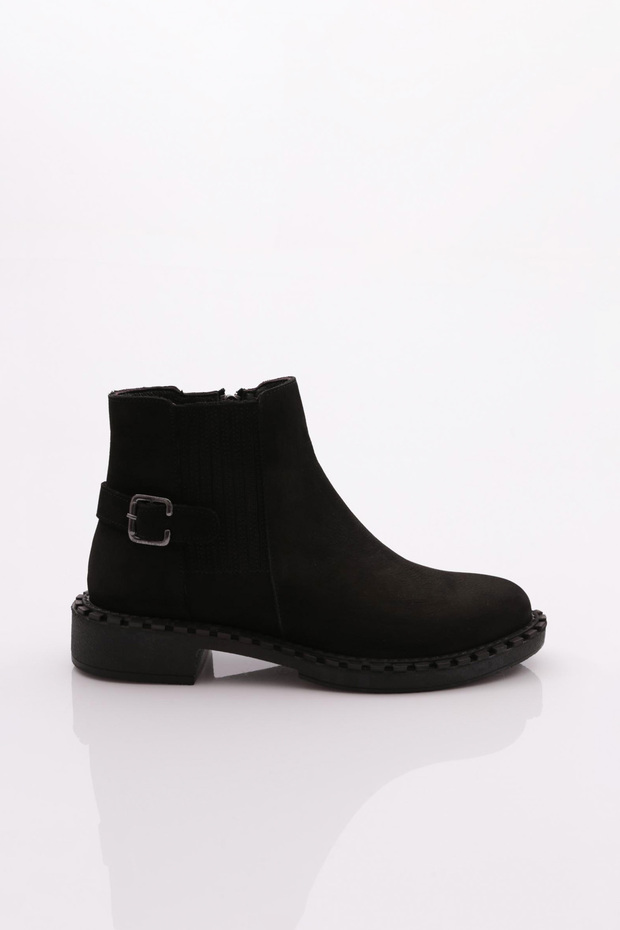 Women's Classic Boots with Side Buckle Black Nubuck Genuine Leather 15335106