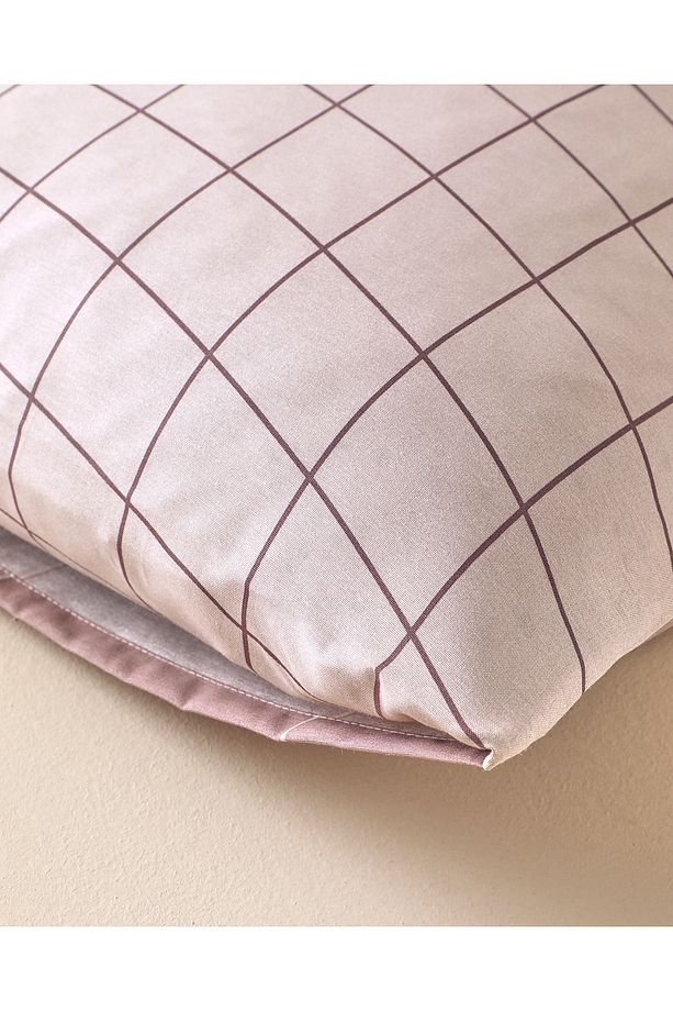 Plain Check Kolay Ütülenir 2'li Yastık Kılıfı 50x70 cm Açık Mürdüm - 3
