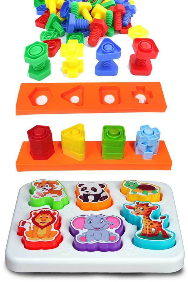 Educational Geometry Shapes Bolt Cheerful Animals Intelligence Developer Set - 2