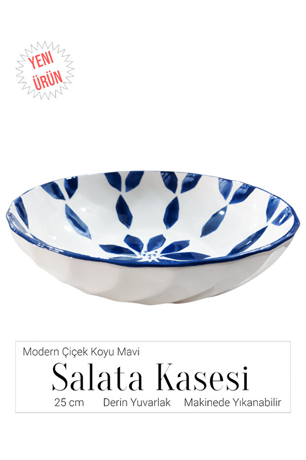Salad Bowl Modern Flower Dark Blue 25 cm