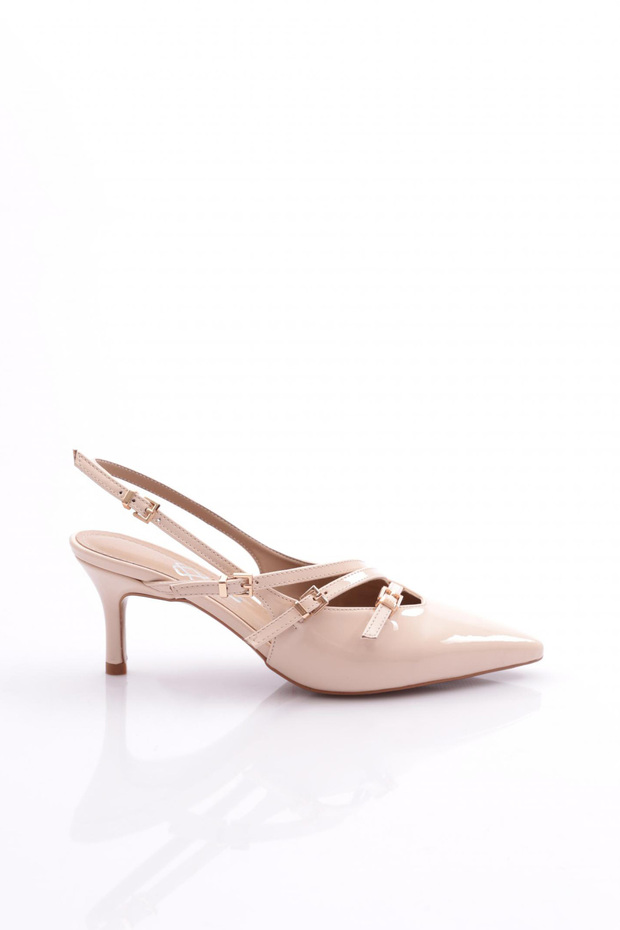 Women's High Heel Shoes with Belt Accessories Beige Patent Leather 7766535