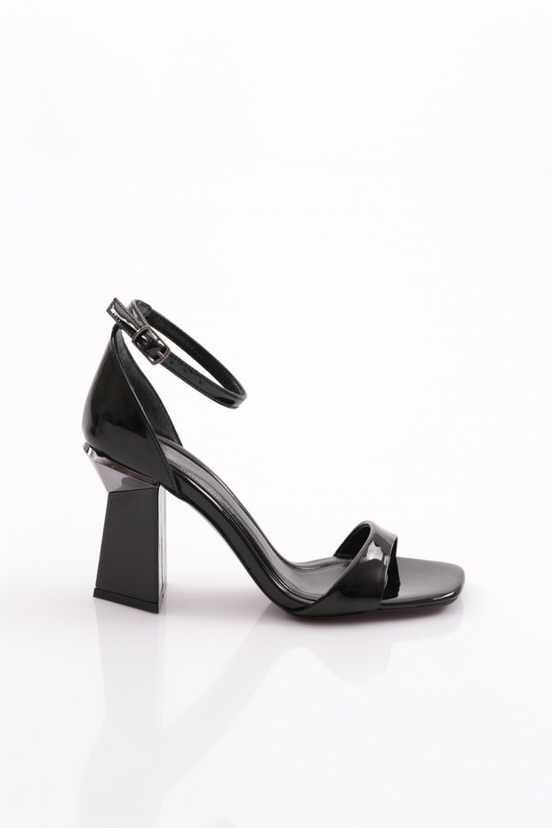 Women's Ankle Strap Heeled Evening Dress Shoes Black Patent Leather 355433210