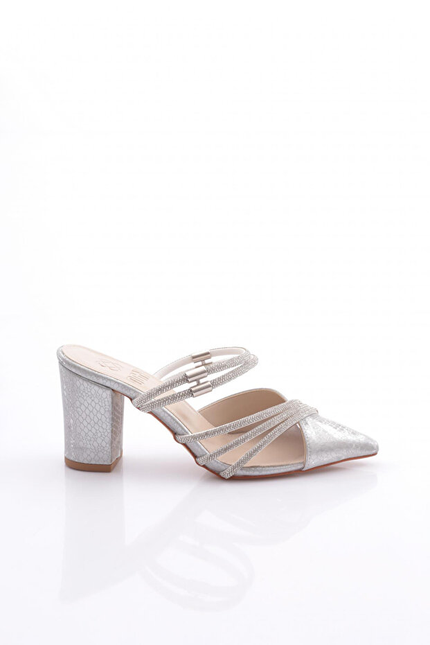Women's Ankle-Loop Heeled Evening Dress Shoes Silver Imported 26234110214162322