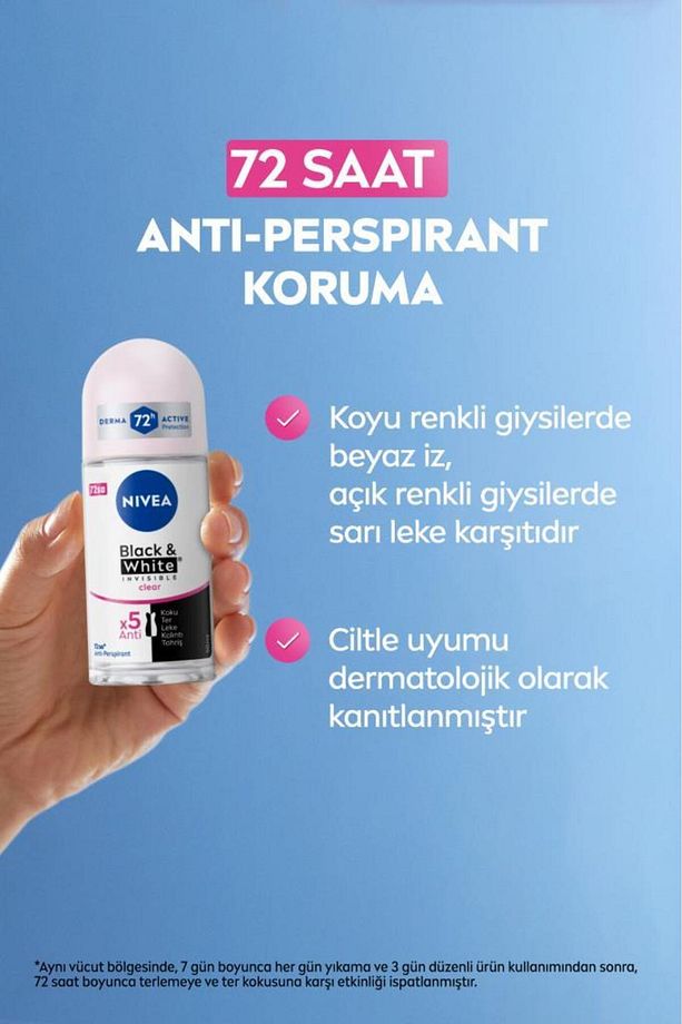 Kadın Roll-on Deodorant Black&white Invisible Clear 50ml, 72 Saat Anti-perspirant, X2 Adet - 3
