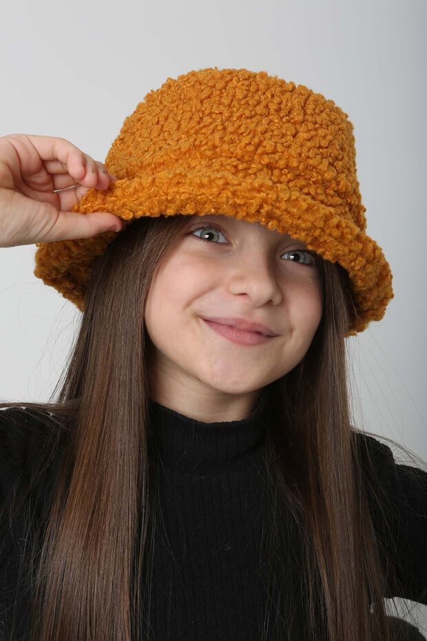 Çocuk Kıvırcık Peluş Bucket Şapka RKŞ-Ç-10 Hardal - 6