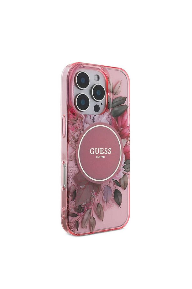 iPhone 16 Pro Kılıf Guess  Lisanslı Magsafe Özellikli IML Baskılı Çiçek İnci Bileklikli Pembe - 3