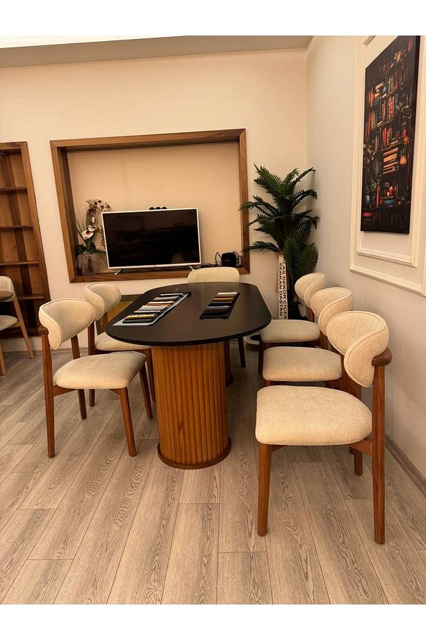 Bohem   mdf üst tabla  ahşap ayak  Yemek Masası 6 Sandalyeli - 4