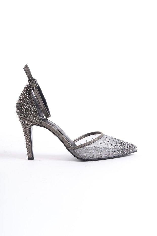 Women's Thin Heeled Evening Dress Shoes with Stones Juhtes Platinum