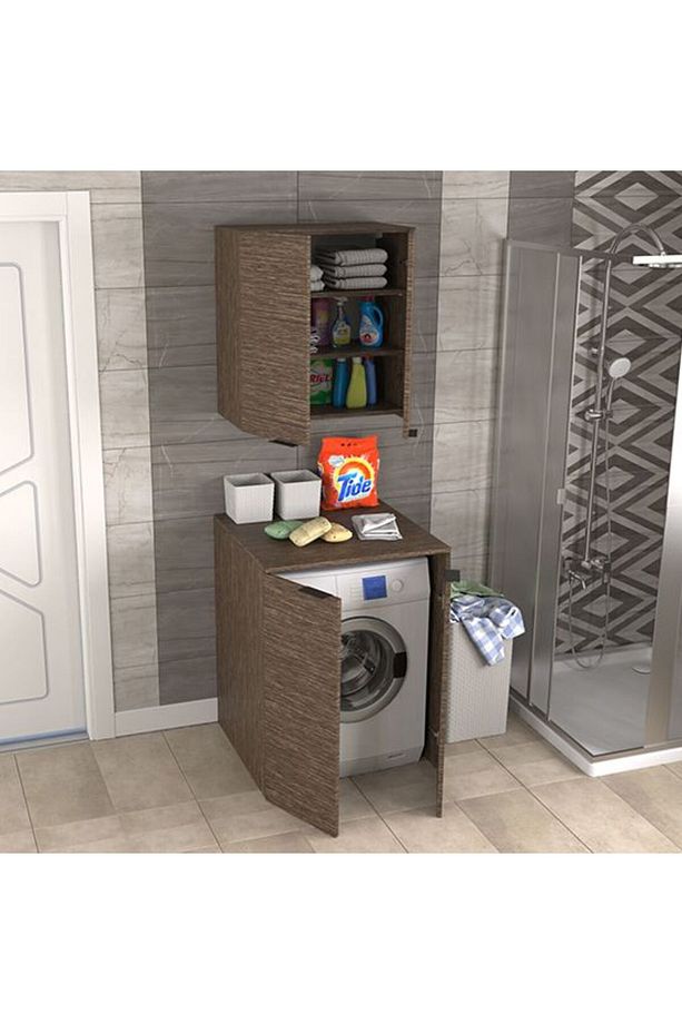 Fix Arya Ve Loft Uyumlu Çamaşır Makinesi Dolabı Renk Aybe Kahve - 4
