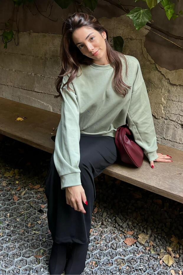 Mint Yeşili Bisiklet Yaka Basic Sweatshirt MG2185 - 2