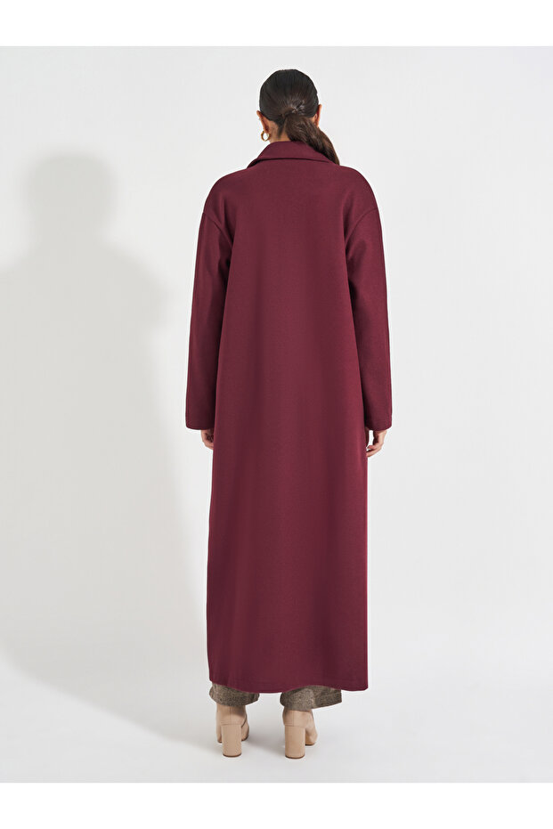 Regular Fit Maxi Length Wool Like Buttoned Coat - 5