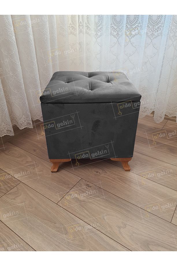 Lüks Sandıklı Tabure Puf 45 x 45 cm Ceviz Ayak - 1