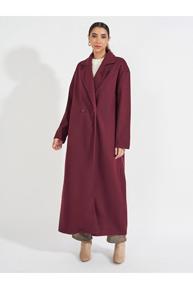 Regular Fit Maxi Length Wool Like Buttoned Coat - 2