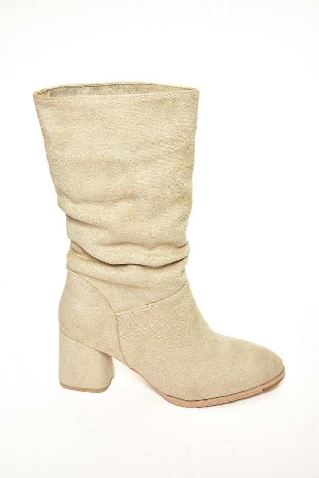 T 848243002 Bézs velúr vastag sarkú női csizma - 6