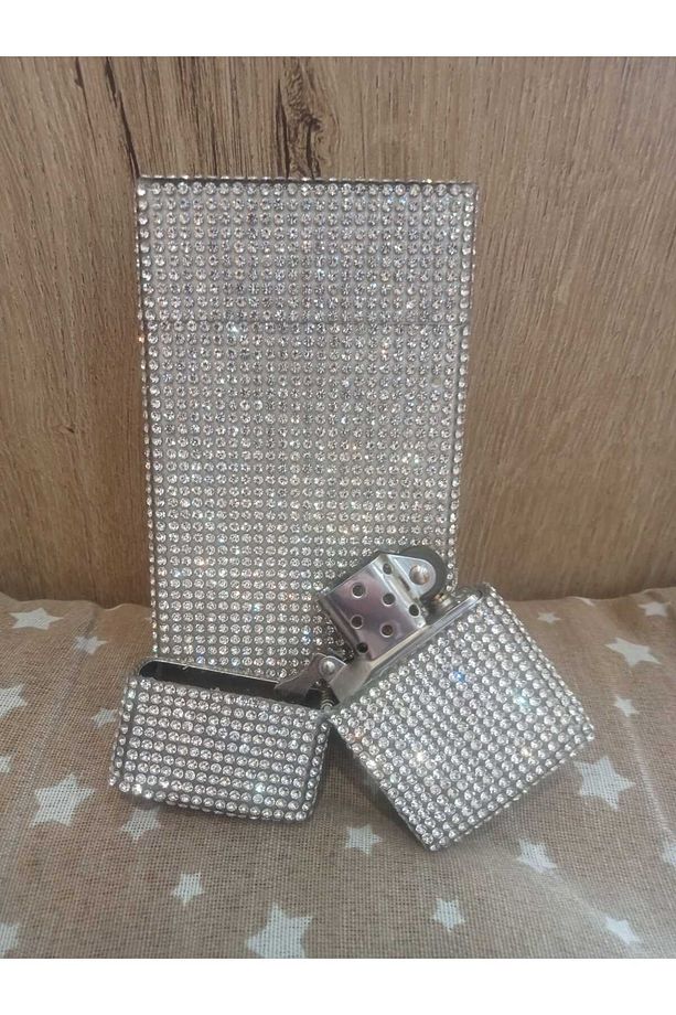 Gümüş Taşlı Slim (İNCE) Uzun Sigara Kutusu Ve Zippo Çakmak Seti - 3