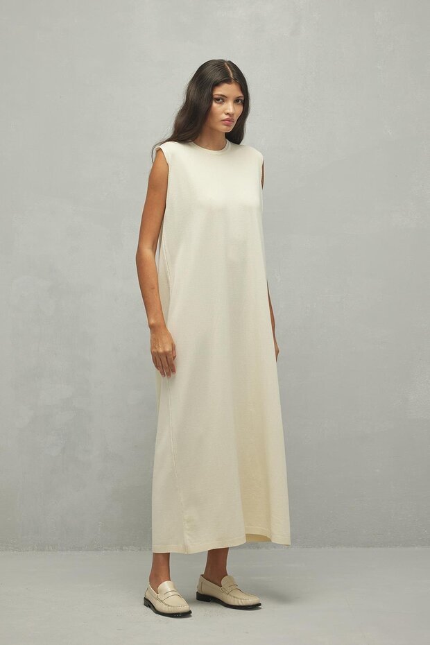 Merserize Maxi Elbise Ekru - 3