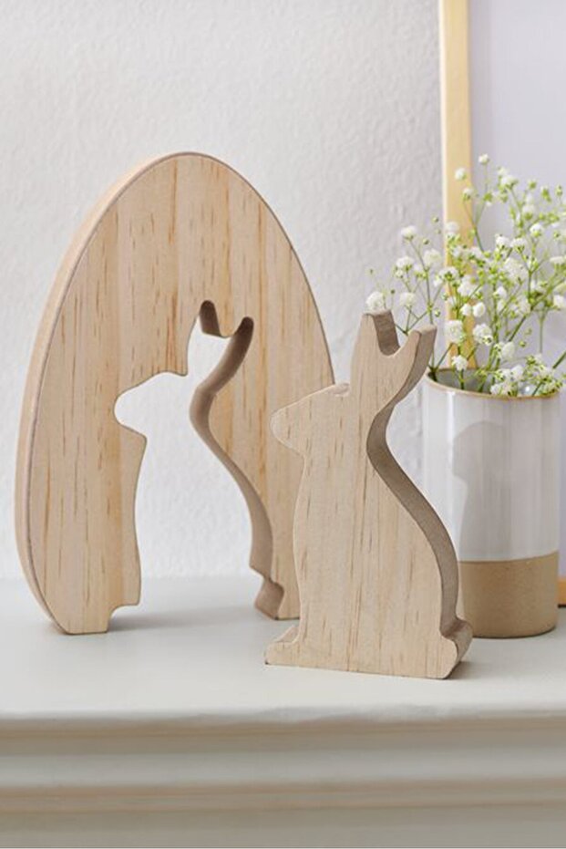 Rabbit Wood Decoration, Beige