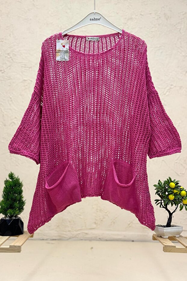 Washable Pocketed Casual Mesh Organic Knitwear Blouse