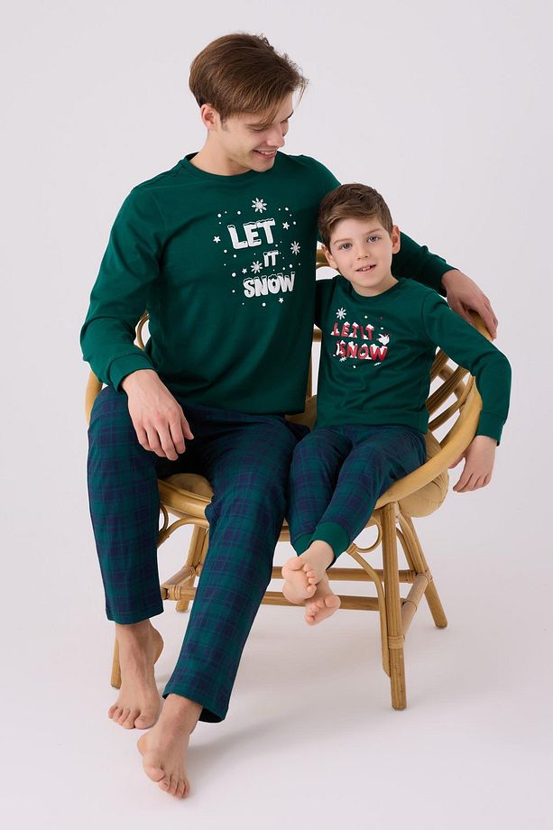3131 Noel Erkek Let It Snow Yeşil Uzun Kol Pijama Takım - 6