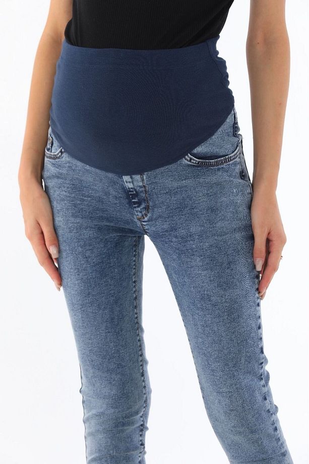 Hamile Esnek Karın Bantlı Beli Ayarlanabilir Dar Paça Kot Pantolon Mavi - 3
