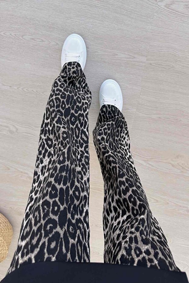 Leopard Pattern Trousers - Black - 1