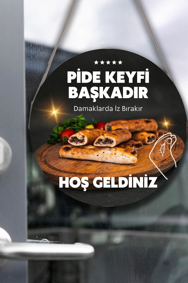 Pide Salonu için Çift Taraflı Hoş Geldiniz Karşılama Tabelası, Pide Dükkan Kapı Duvar Tablo Pano Süs - 3