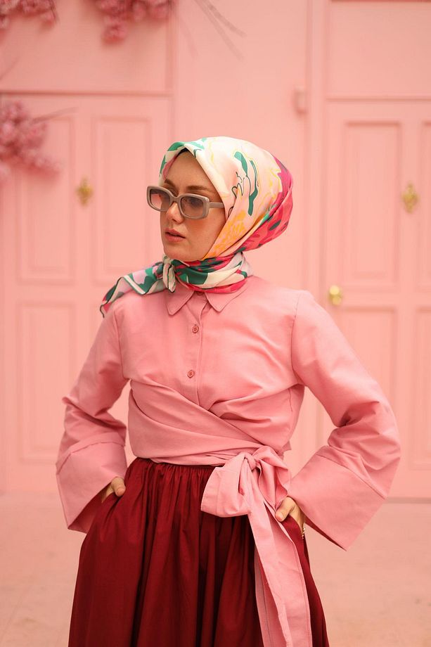 Tivil Ipek Eşarp 11437-23 Pembe Karışık Desen - 5