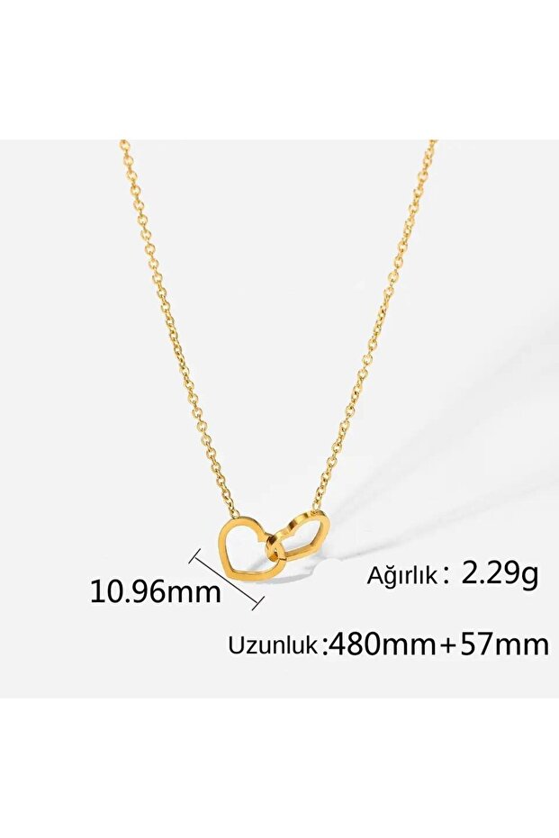 Kadın Paslanmaz Çelik İç İçe Çift Kalp Kolye - 7