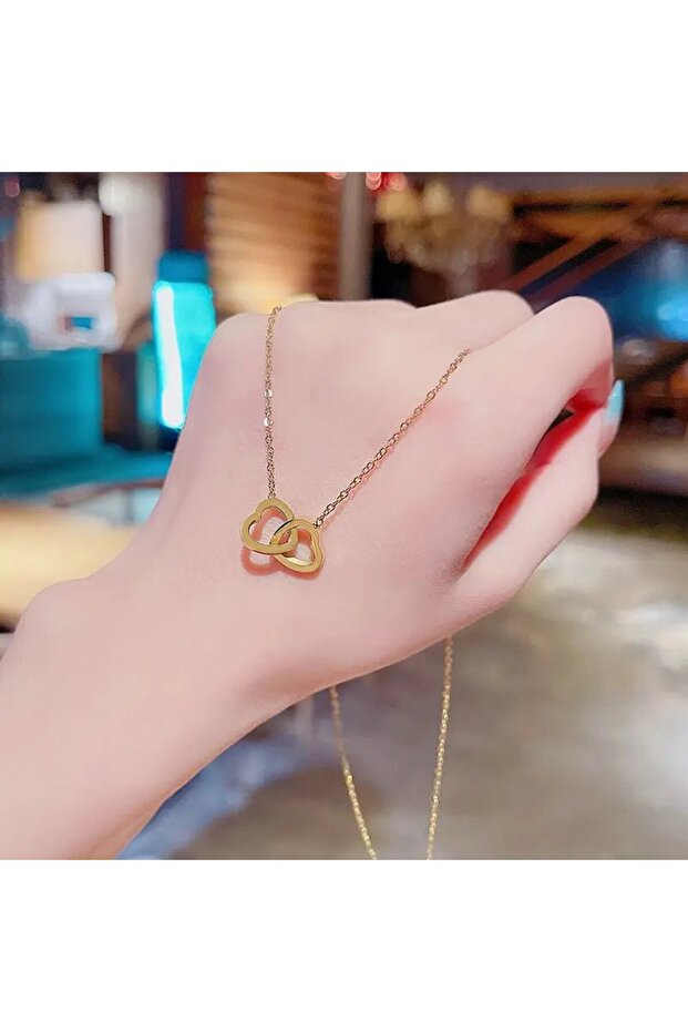Kadın Paslanmaz Çelik İç İçe Çift Kalp Kolye - 6
