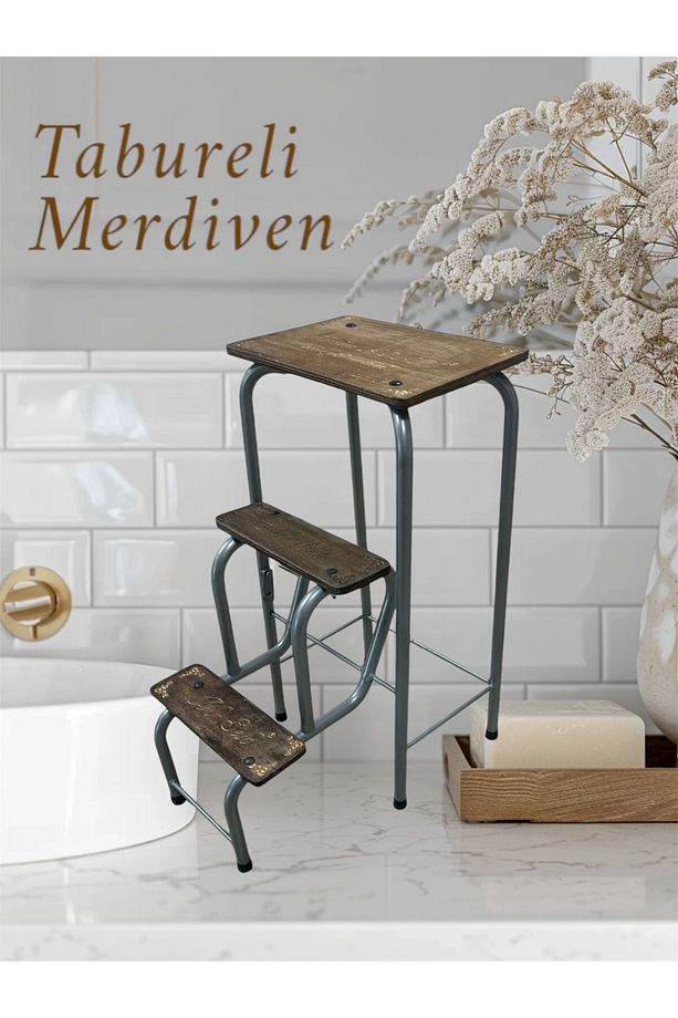 AHŞAP DETAYLI KATLANIR TABURELİ MERDİVEN - 1