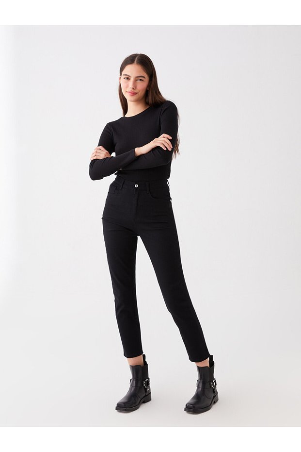 By-6254 Black Super High Waist Boyfriend Women's Jeans Mom Skinny Leg Pants