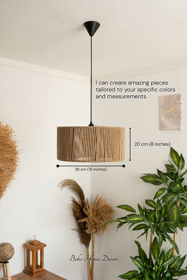 Bohem Avize Rustik Rattan Avize Hasır Avize Jüt Avize El İşçiliği Doğal Silindir Boho Chandelier - 3