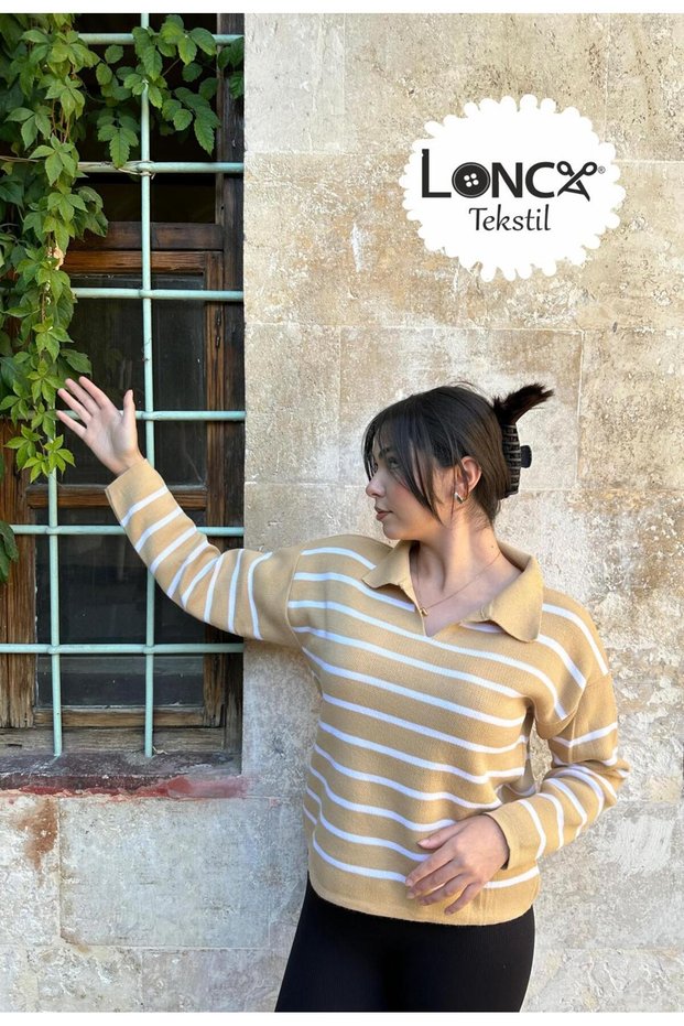Polo Neck Striped Knitwear Knitted Sweater